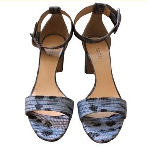 Barney’s Blue Lizard Block Heel Sandals